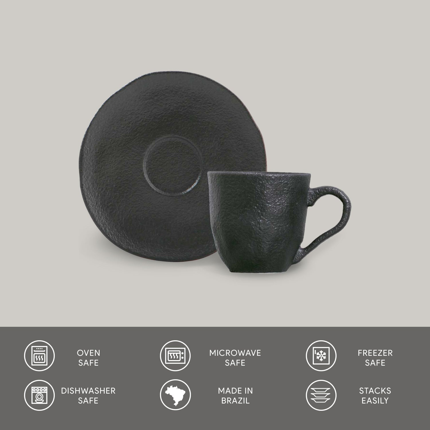 Porto Brasil MATTE BLACK ORGANIC COFFEE CUP + ORGANIC SAUCER  SKU: '351473901-3