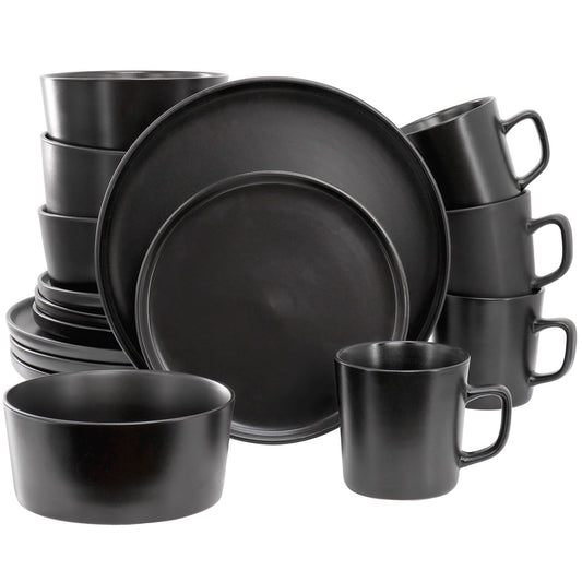 Elama Luxmatte Black 16 Piece Dinnerware Set-0