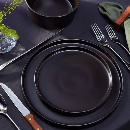 16-Piece Stoneware Dinnerware Set in Matte Black - Service for 4-0