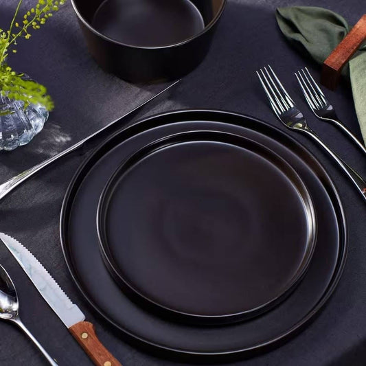 16-Piece Stoneware Dinnerware Set in Matte Black - Service for 4-0