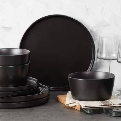 16-Piece Stoneware Dinnerware Set in Matte Black - Service for 4-1