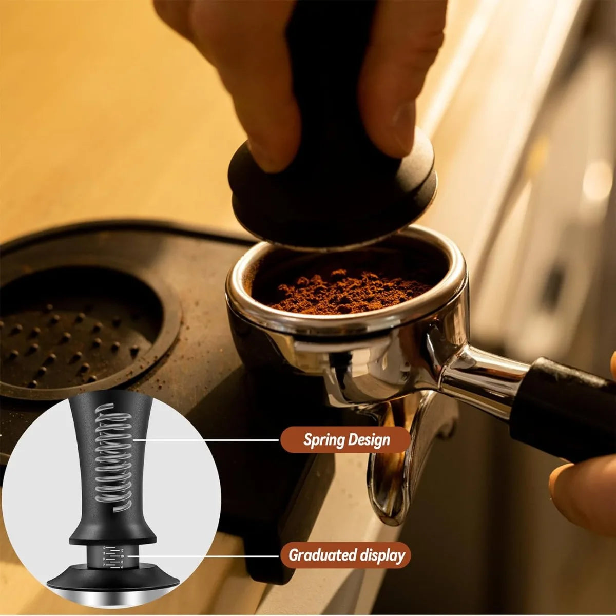 51/ 53/58mm Black Coffee Hand Tamper Stainless Steel Base Professional