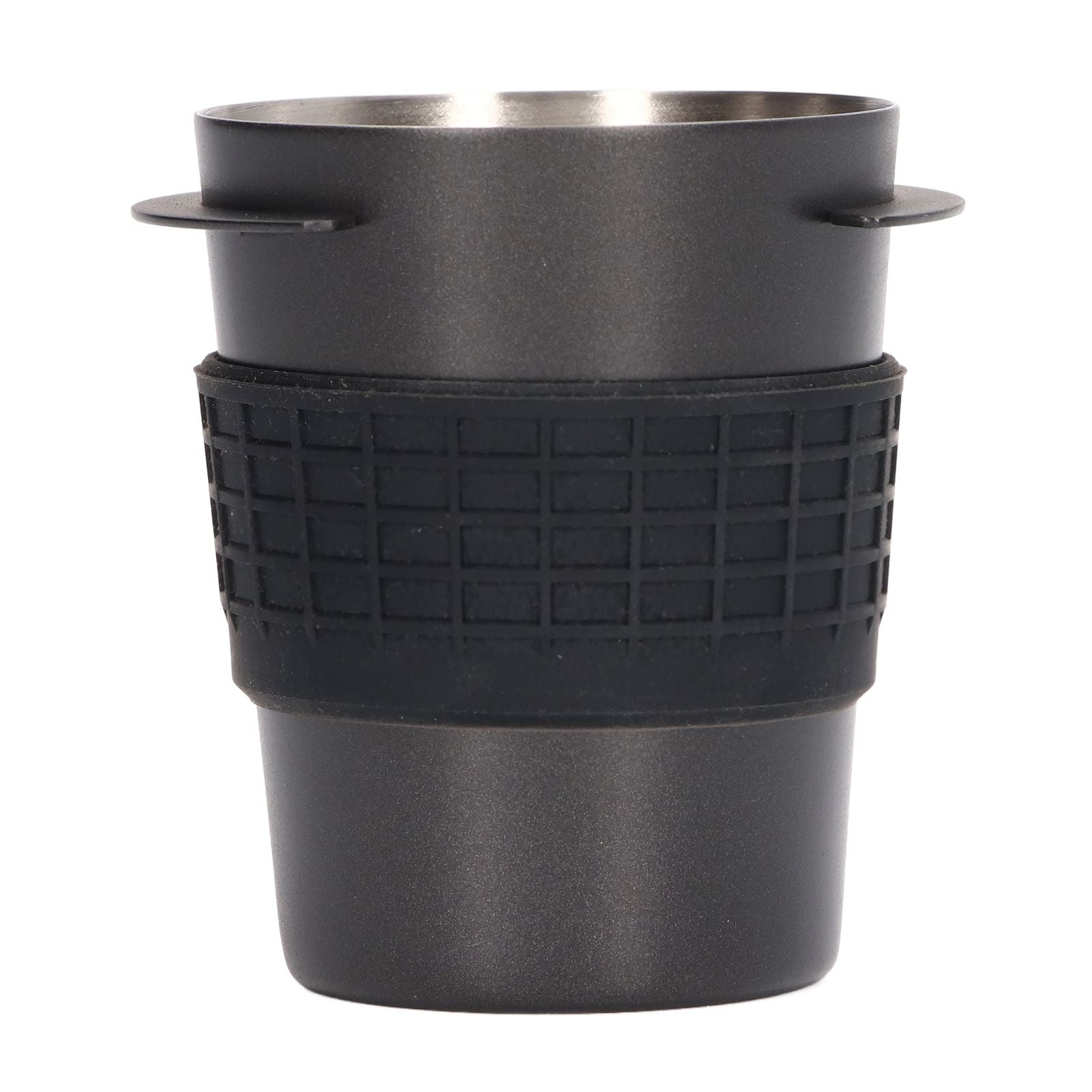 58mm Stainless Steel Coffee Dosing Cup Coffee Machine Handle Receiving Powder Cup with Silicone Ring Black-0