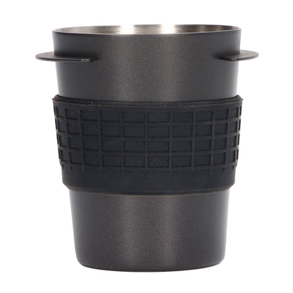 58mm Stainless Steel Coffee Dosing Cup Coffee Machine Handle Receiving Powder Cup with Silicone Ring Black-0