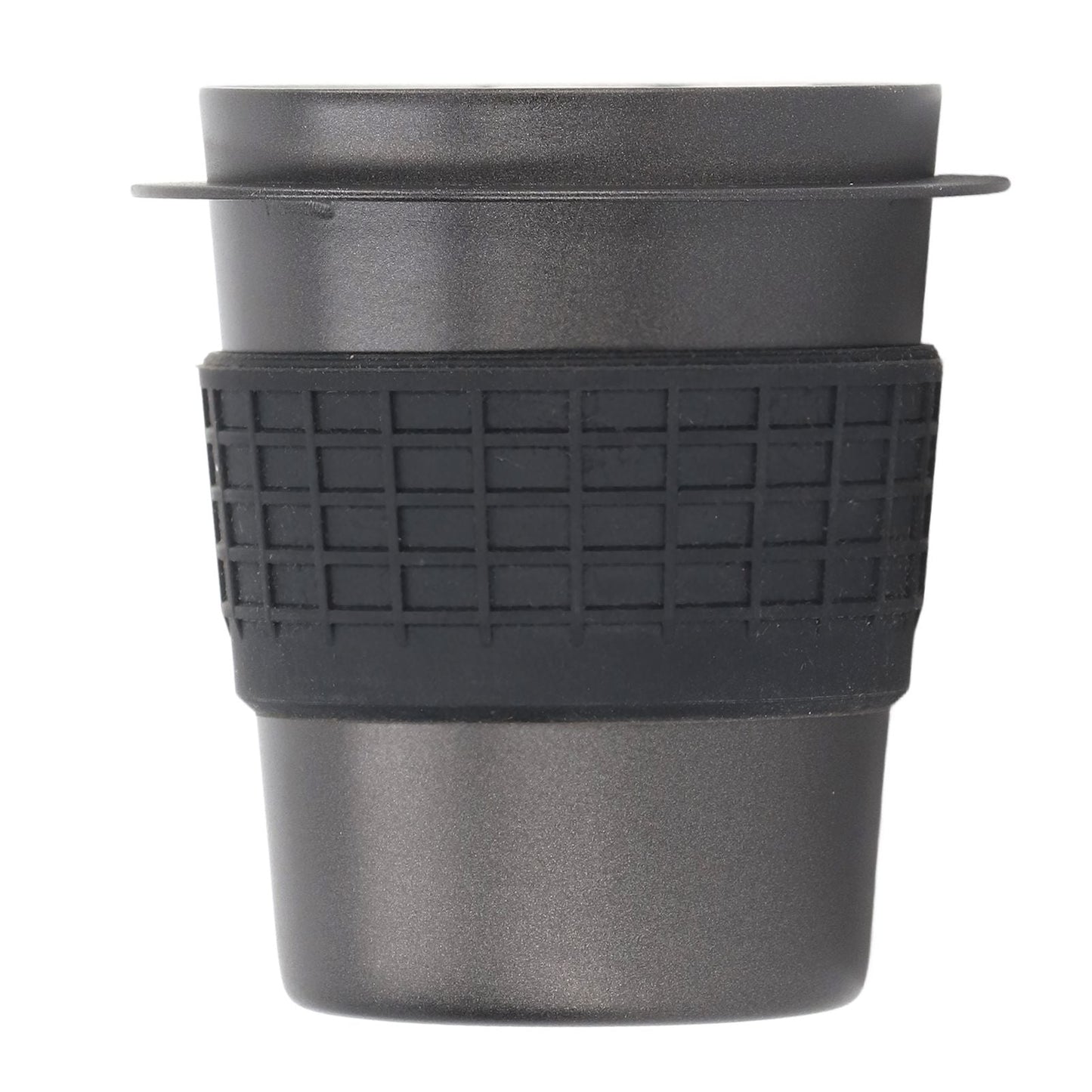58mm Stainless Steel Coffee Dosing Cup Coffee Machine Handle Receiving Powder Cup with Silicone Ring Black-1