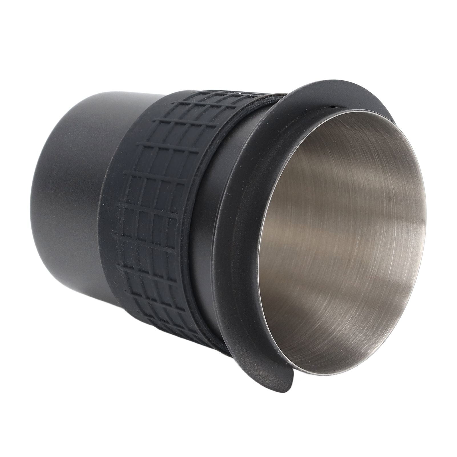 58mm Stainless Steel Coffee Dosing Cup Coffee Machine Handle Receiving Powder Cup with Silicone Ring Black-2