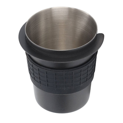 58mm Stainless Steel Coffee Dosing Cup Coffee Machine Handle Receiving Powder Cup with Silicone Ring Black-3