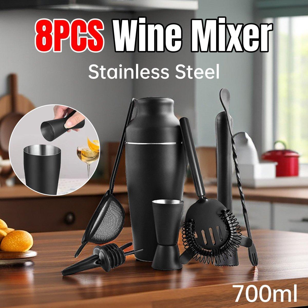 8PCS/700ML Stainless Steel Cocktail Shaker Bartender Tools Set Bar Supplies-0