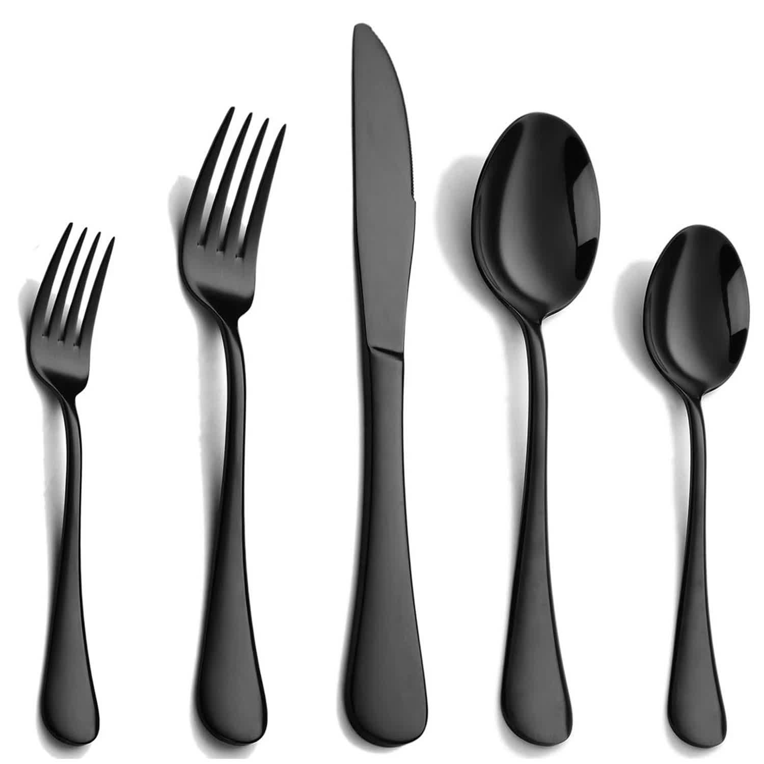 NNEDSZ Black 410 Stainless Steel Cutlery Set - Western Steak Knife, Fork & Spoon Set, 6 Set/30-Piece Dinnerware Set-0