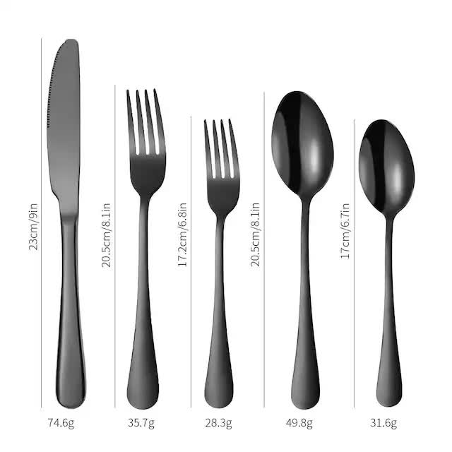 NNEDSZ Black 410 Stainless Steel Cutlery Set - Western Steak Knife, Fork & Spoon Set, 6 Set/30-Piece Dinnerware Set-1