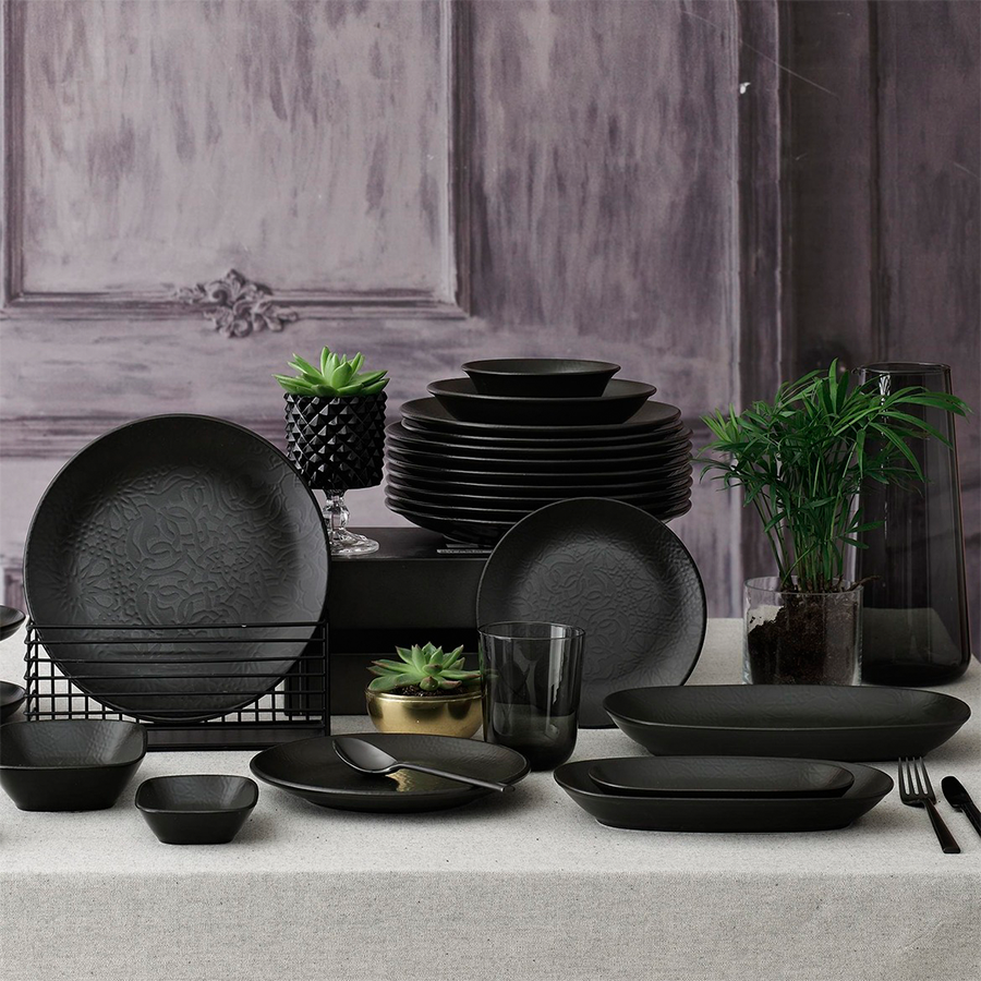Güral dinnerware set black matt 24-piece-0