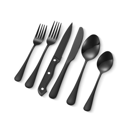 48-Piece Black Silverware Set with Steak Knives, Food-Grade Stainless