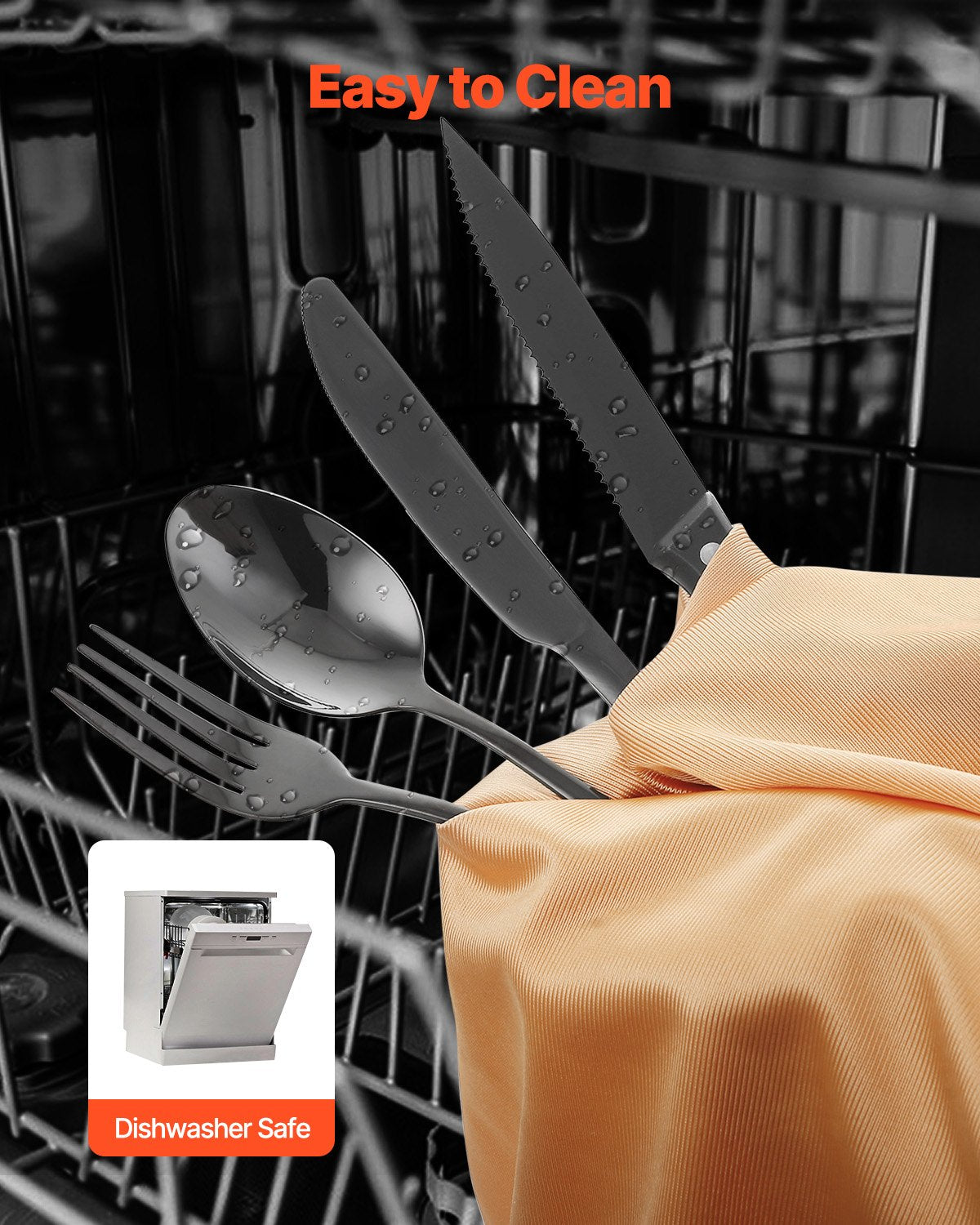 48-Piece Black Silverware Set with Steak Knives, Food-Grade Stainless
