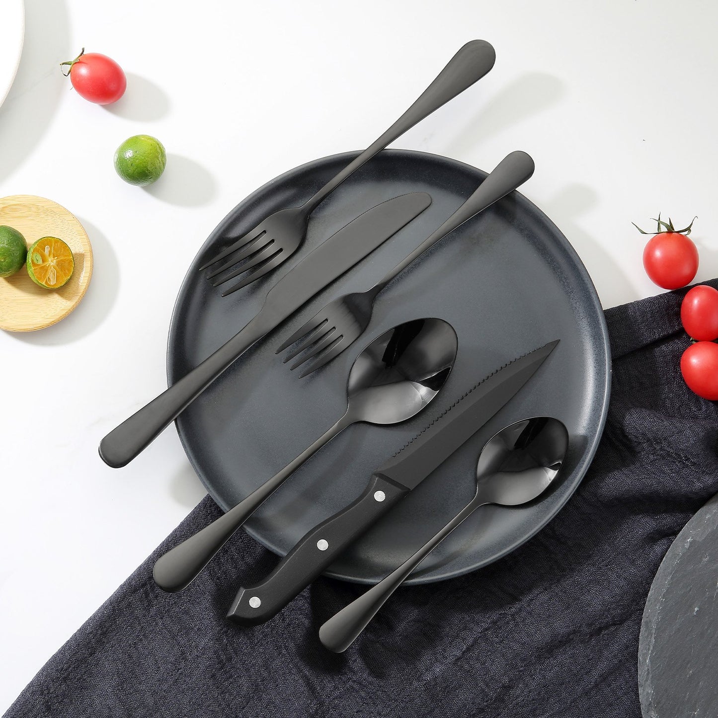 48-Piece Black Silverware Set with Steak Knives, Food-Grade Stainless