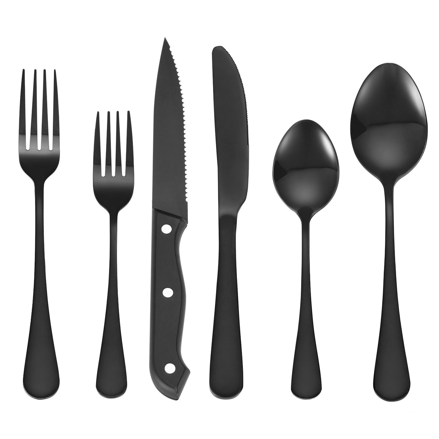 48-Piece Black Silverware Set with Steak Knives, Food-Grade Stainless