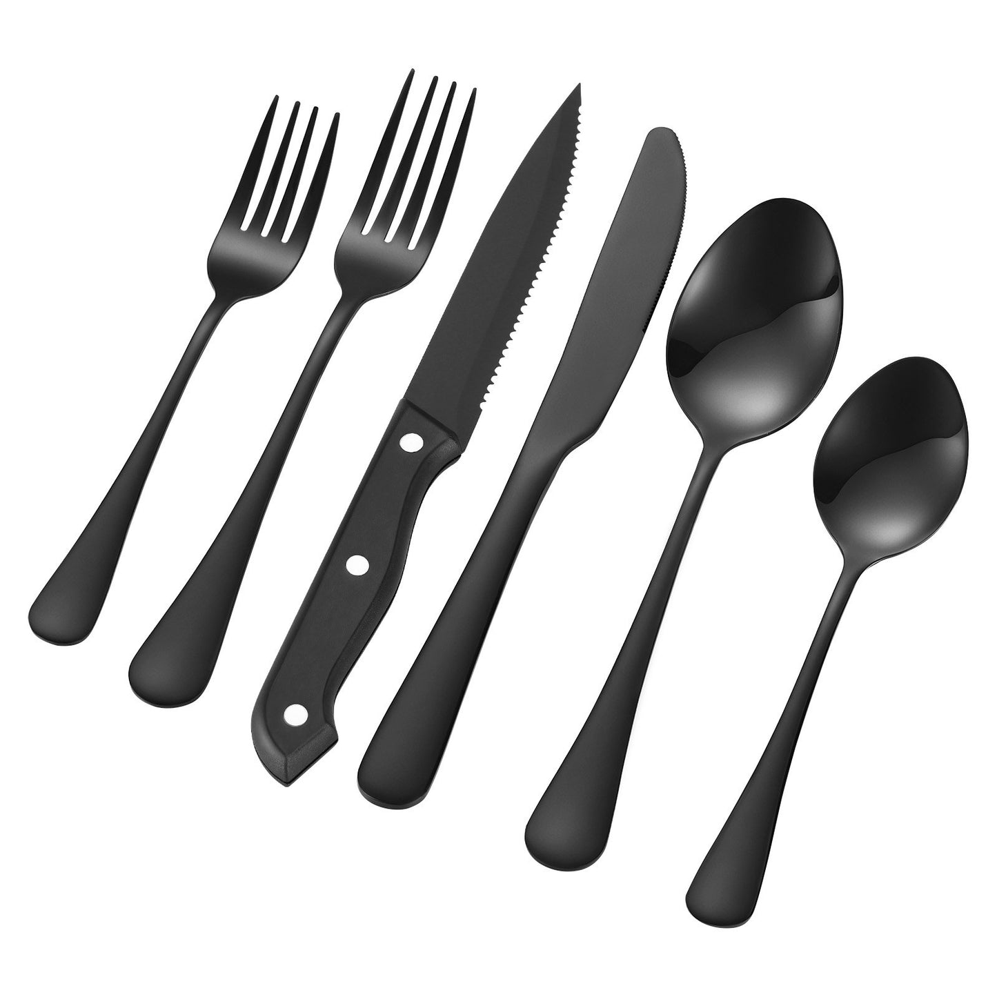 48-Piece Black Silverware Set with Steak Knives, Food-Grade Stainless