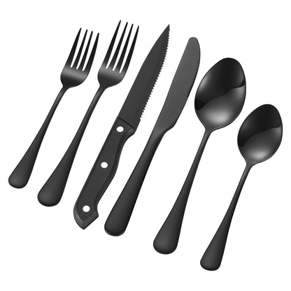 48-Piece Black Silverware Set with Steak Knives, Food-Grade Stainless